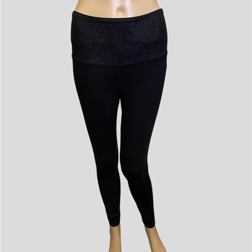 Beyond Yoga Twinkle Leggings High-Rise Black Silver Sparkle Shimmer Sz Small EUC